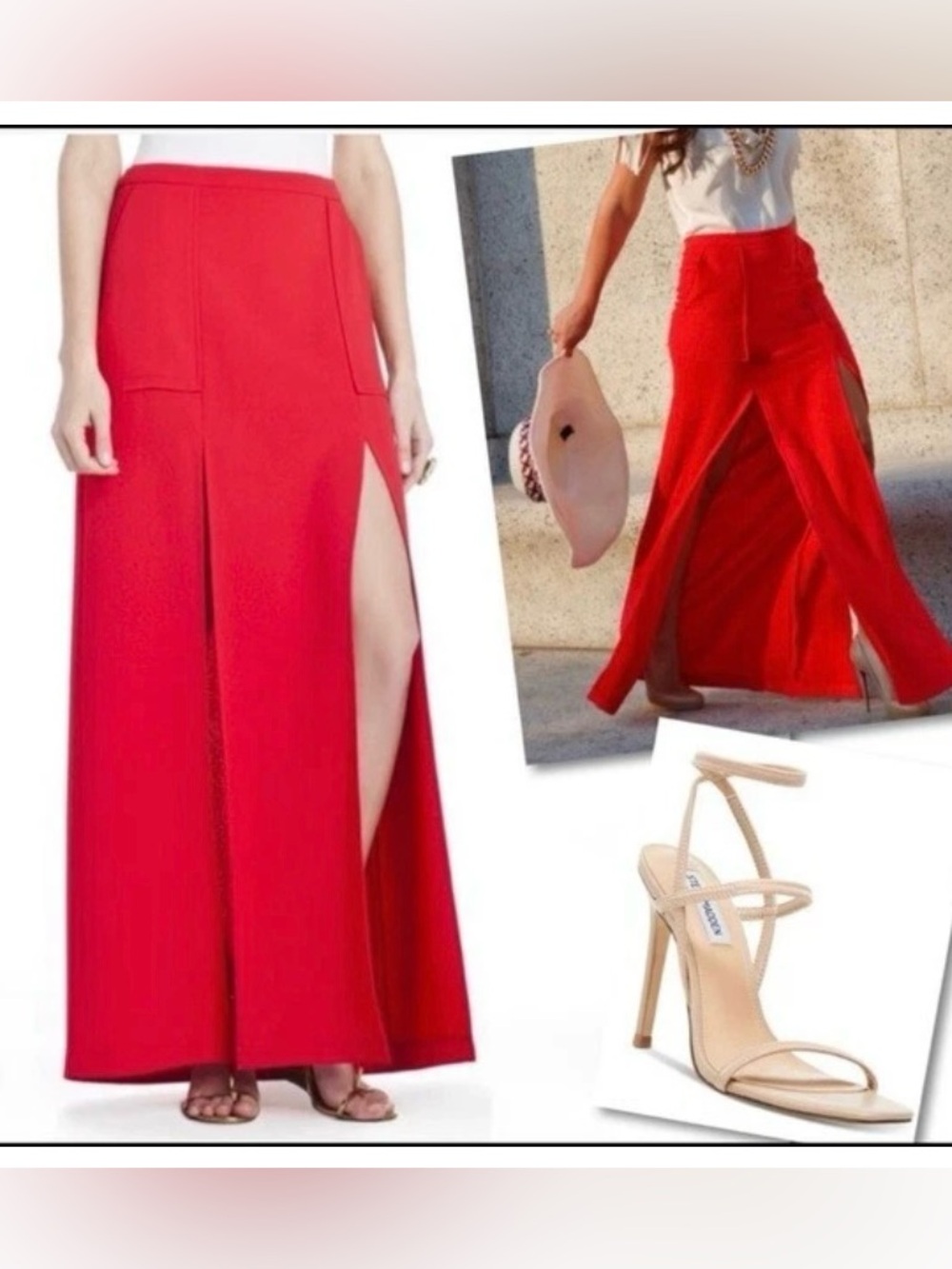 BCBGMaxAzria Bright Red Maxi Skirt with Front Slits Size 2